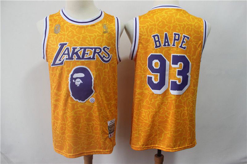 Men Los Angeles Lakers 93 Bape Yellow Nike Game NBA Jerseys